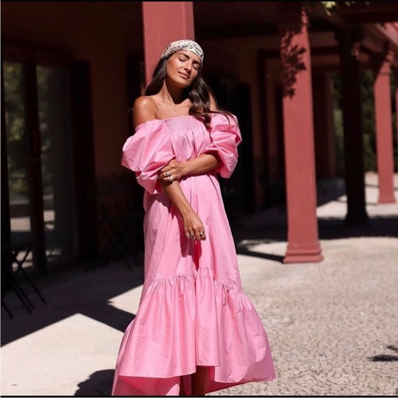 H&M Pink Off Shoulder Maxi Dress size Small - Picture 1 of 9